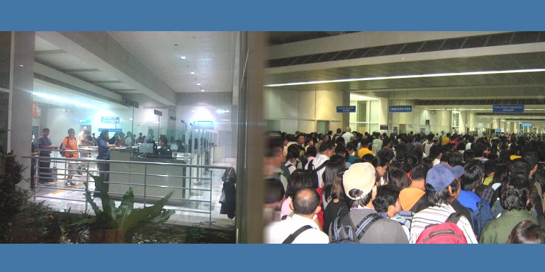 Immigration checks a passport Immigration checks a passport